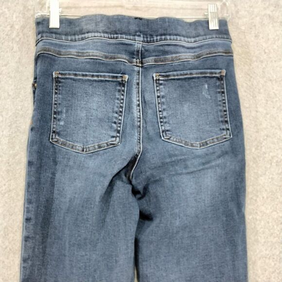 Spanx Pull on Jeggings Wmns S Blue Medium Wash Mid Rise Ankle Raw Hem Slimming - Picture 8 of 12